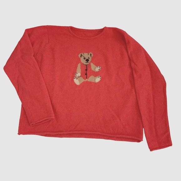 KIDS CASHMERE RED SWEATER LONG SLEEVE TEDDY BEAR SIZE: 8 - Picture 1 of 3